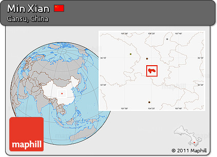Gray Location Map of Min Xian, highlighted country