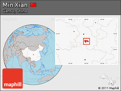 Gray Location Map of Min Xian, highlighted country