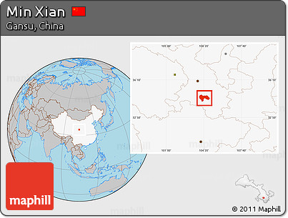 Gray Location Map of Min Xian, highlighted country