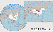 Gray Location Map of Min Xian, highlighted country, highlighted parent region, within the entire country, hill shading