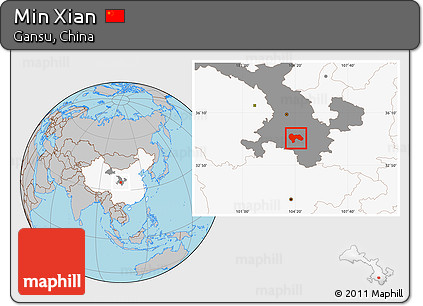 Gray Location Map of Min Xian, highlighted country, highlighted parent region