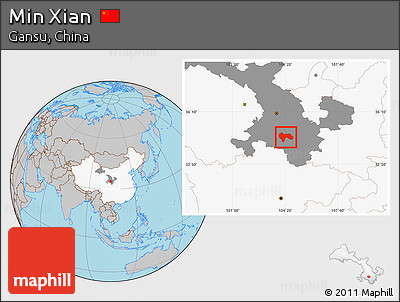 Gray Location Map of Min Xian, highlighted country, highlighted parent region