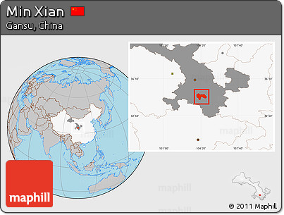 Gray Location Map of Min Xian, highlighted country, highlighted parent region
