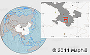 Gray Location Map of Min Xian, highlighted country, highlighted parent region, hill shading