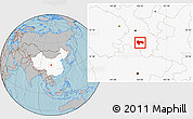 Gray Location Map of Min Xian, highlighted country, hill shading