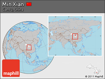 Gray Location Map of Min Xian, highlighted parent region, within the entire country