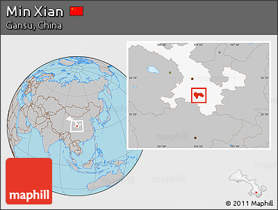 Gray Location Map of Min Xian, highlighted parent region