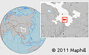 Gray Location Map of Min Xian, highlighted parent region, hill shading