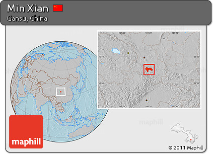 Gray Location Map of Min Xian, hill shading