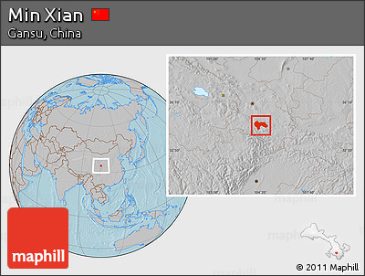 Gray Location Map of Min Xian, hill shading