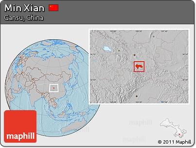 Gray Location Map of Min Xian, hill shading