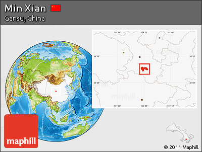 Physical Location Map of Min Xian, highlighted country