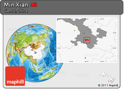Physical Location Map of Min Xian, highlighted country, highlighted parent region