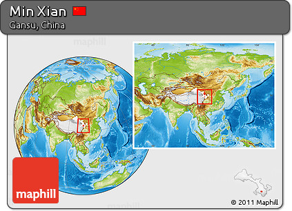 Physical Location Map of Min Xian, highlighted parent region, within the entire country