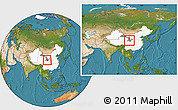 Satellite Location Map of Min Xian, highlighted country, highlighted parent region, within the entire country