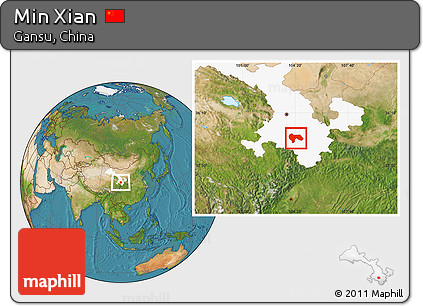 Satellite Location Map of Min Xian, highlighted parent region