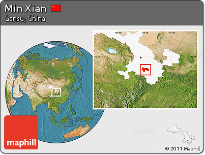 Satellite Location Map of Min Xian, highlighted parent region