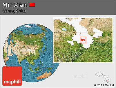 Satellite Location Map of Min Xian, highlighted parent region