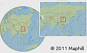 Savanna Style Location Map of Min Xian, within the entire country, hill shading