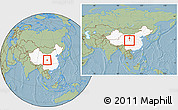 Savanna Style Location Map of Min Xian, highlighted country, within the entire country, hill shading