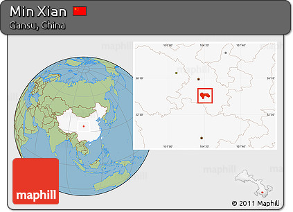 Savanna Style Location Map of Min Xian, highlighted country