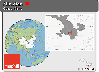 Savanna Style Location Map of Min Xian, highlighted country, highlighted parent region