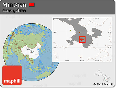 Savanna Style Location Map of Min Xian, highlighted country, highlighted parent region