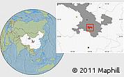 Savanna Style Location Map of Min Xian, highlighted country, highlighted parent region, hill shading