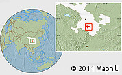 Savanna Style Location Map of Min Xian, highlighted parent region, hill shading