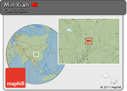 Savanna Style Location Map of Min Xian, hill shading