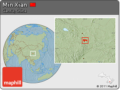 Savanna Style Location Map of Min Xian, hill shading