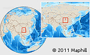 Shaded Relief Location Map of Min Xian, within the entire country