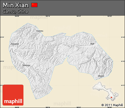 Classic Style Map of Min Xian, single color outside