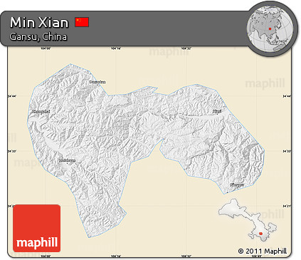 Classic Style Map of Min Xian, single color outside