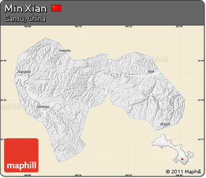 Classic Style Map of Min Xian, single color outside