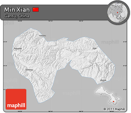 Gray Map of Min Xian, single color outside