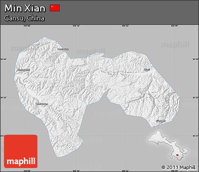 Gray Map of Min Xian, single color outside