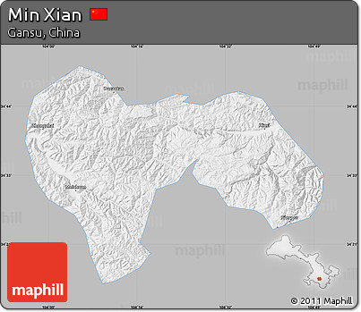 Gray Map of Min Xian, single color outside
