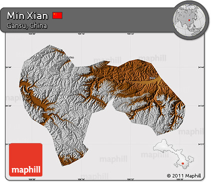 Physical Map of Min Xian, cropped outside