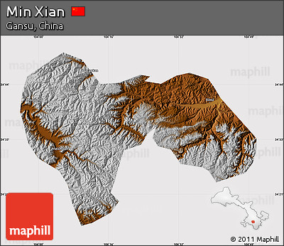 Physical Map of Min Xian, cropped outside