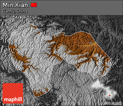 Physical Map of Min Xian, darken, desaturated
