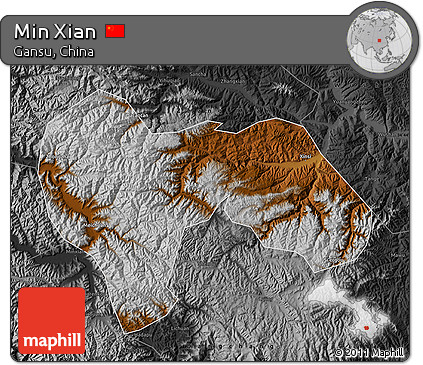Physical Map of Min Xian, darken, desaturated