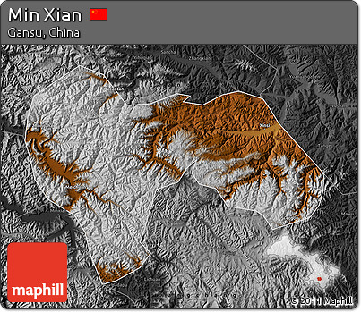 Physical Map of Min Xian, darken, desaturated