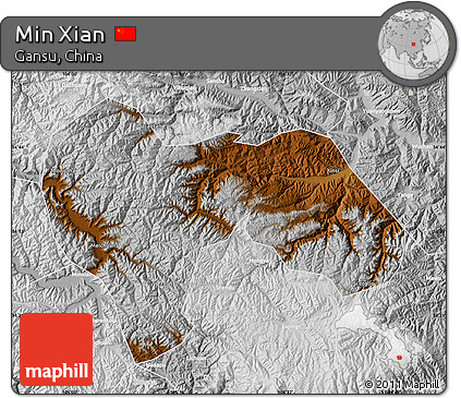 Physical Map of Min Xian, lighten, desaturated
