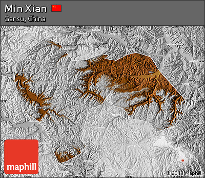 Physical Map of Min Xian, lighten, desaturated