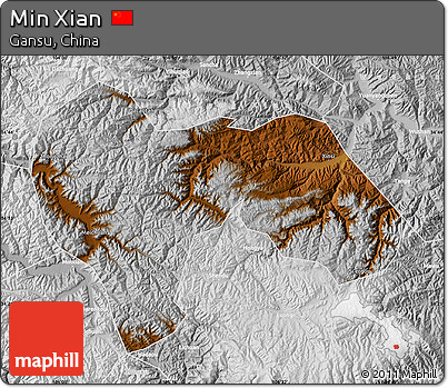 Physical Map of Min Xian, lighten, desaturated