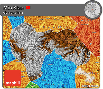 Physical Map of Min Xian, political outside