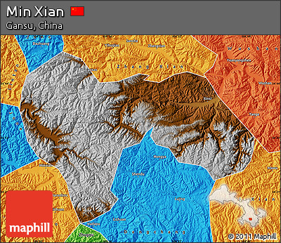 Physical Map of Min Xian, political outside