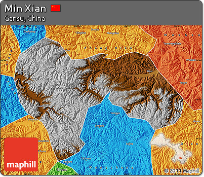 Physical Map of Min Xian, political outside