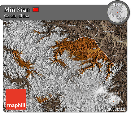 Physical Map of Min Xian, semi-desaturated